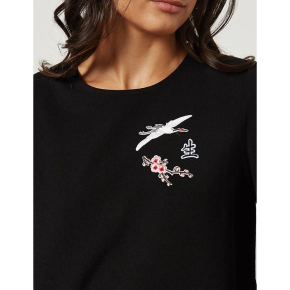 Mango Asian Chinese Oriental Japanese Black Crane Cherry Blossom Shift Dress XS - Picture 4 of 9